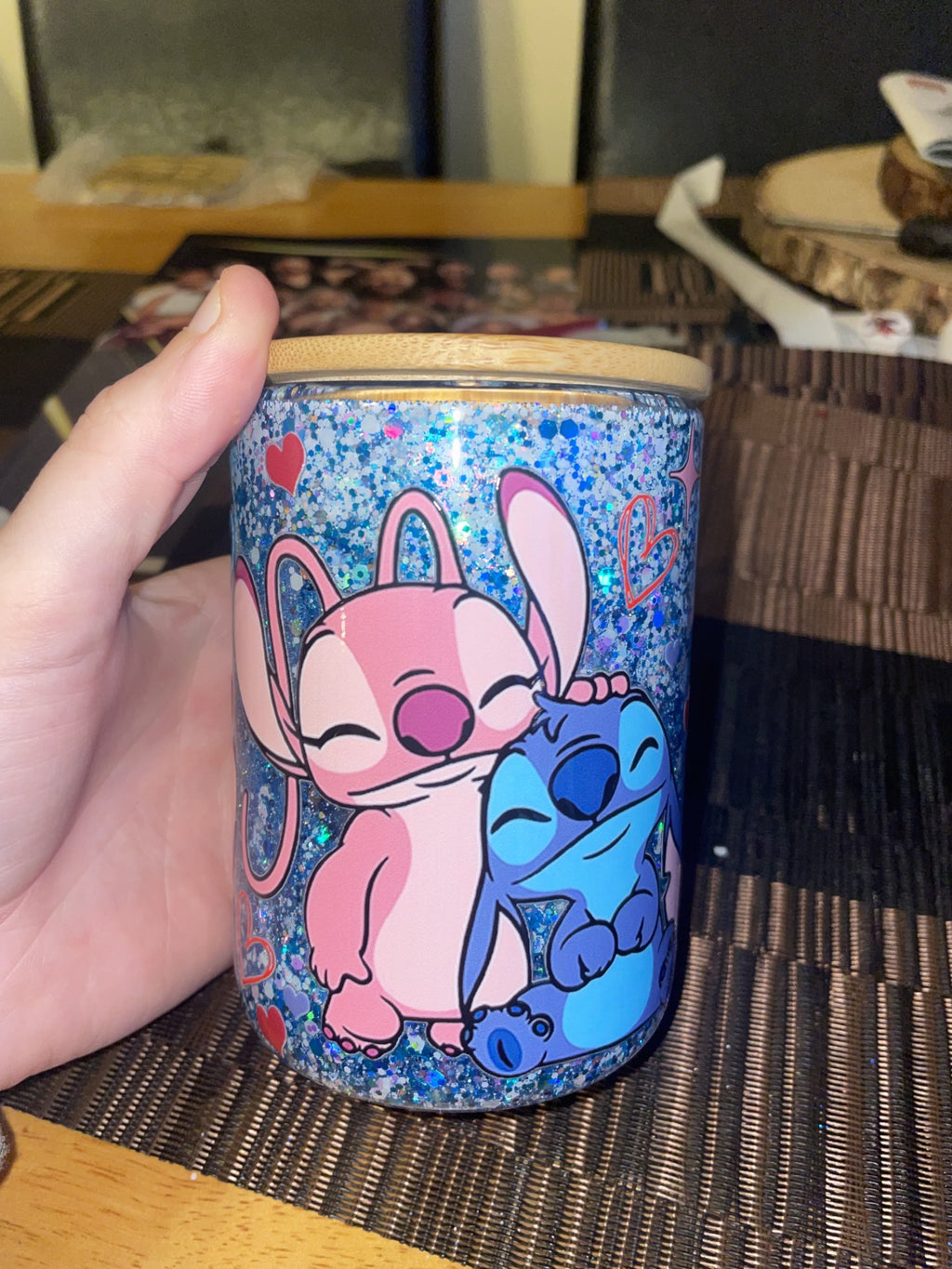15oz Glass Snowglobe Tumbler with Lid and Straw